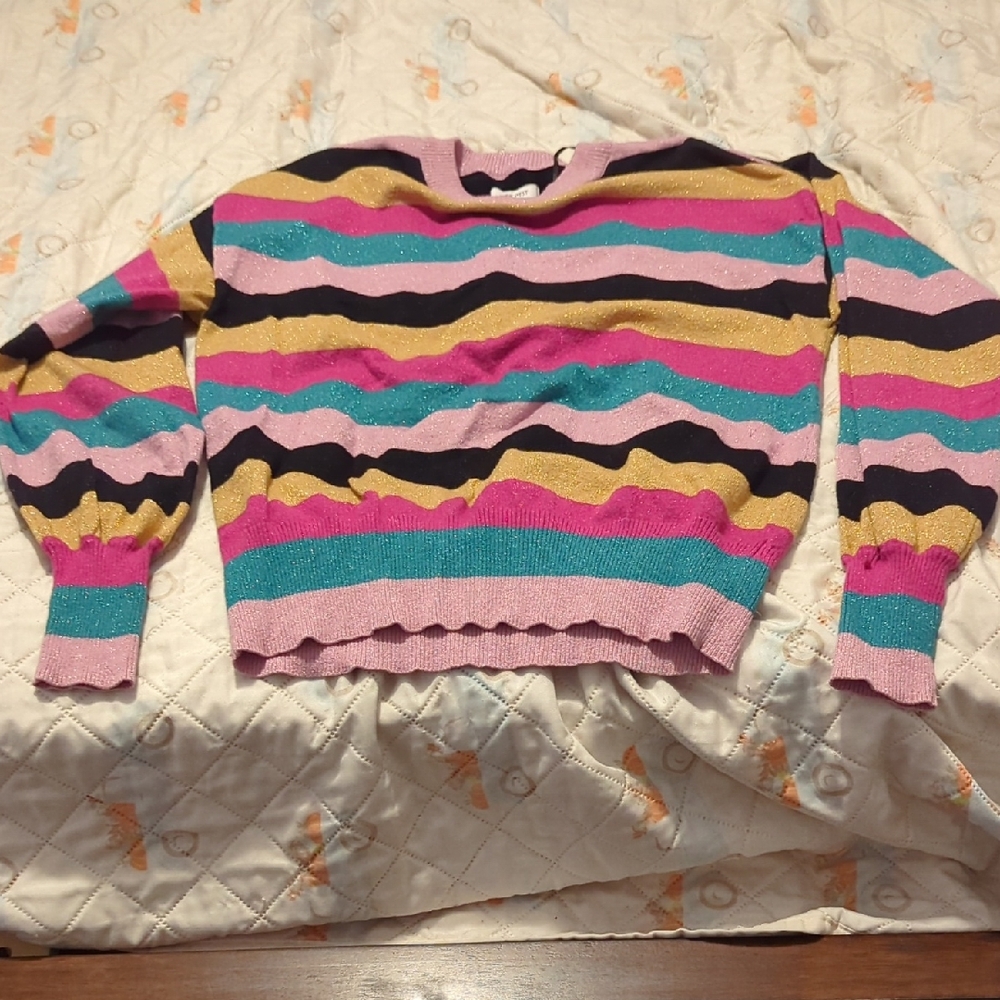 Nine West Pink, Yellow, Green And Black Sweater